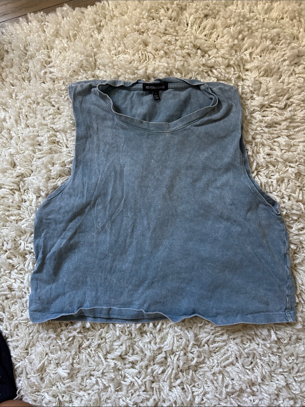 Beyond Yoga Washed Slate Blue Cropped Muscle Tank